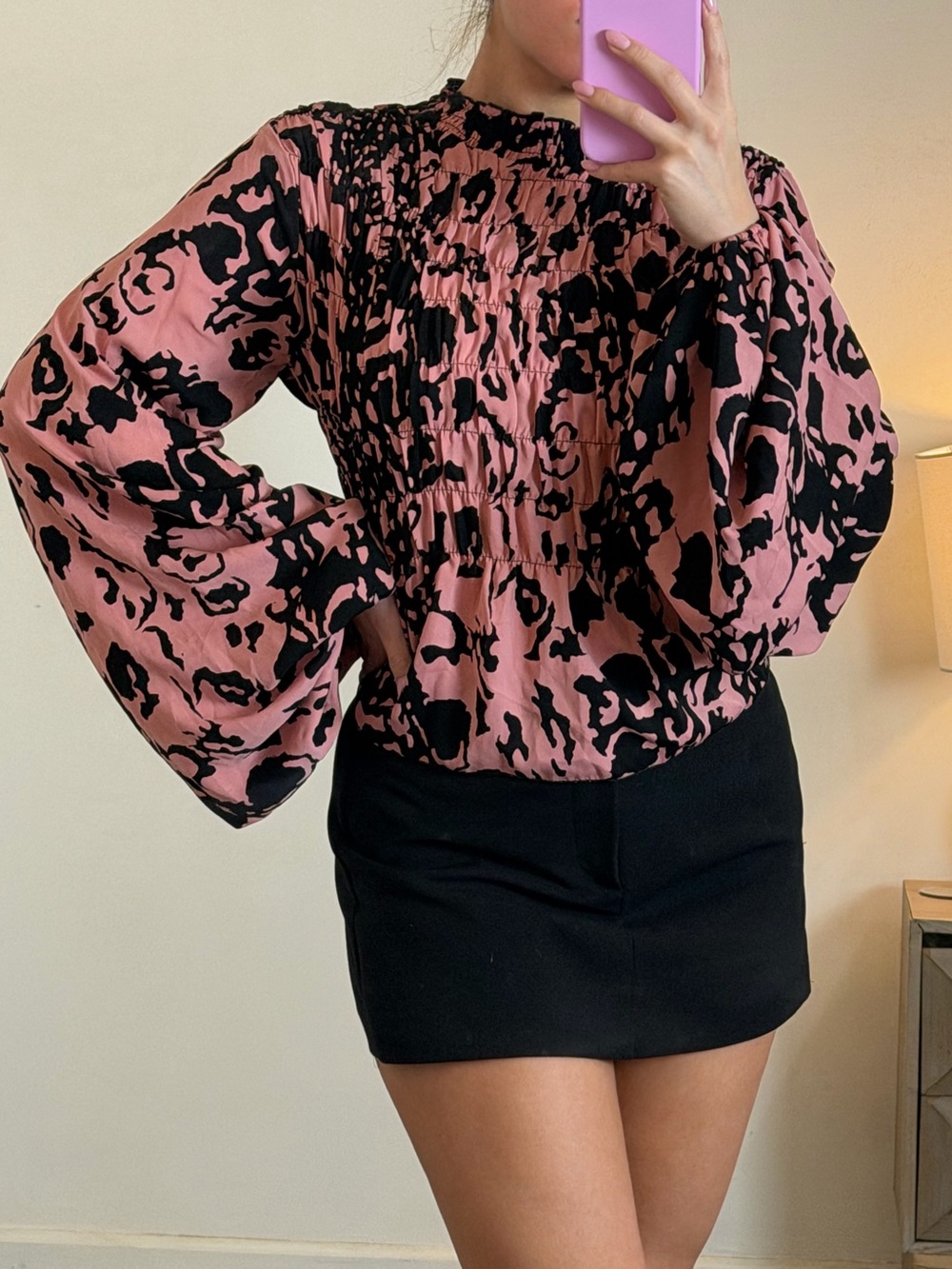 Nasty Gal Pink and Black Abstract Blouse
